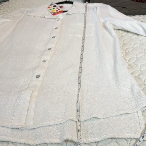 Toofan White Textured Button-Up Oversized Tunic Top 3/4 Roll-Up Sleeves Size M - Picture 9 of 9